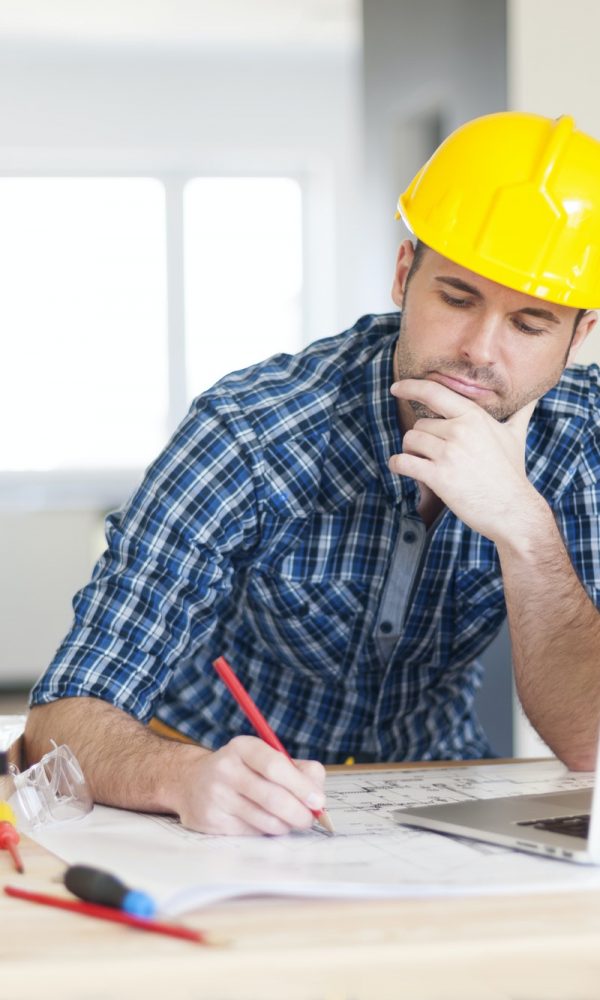 Focus construction worker on construction site